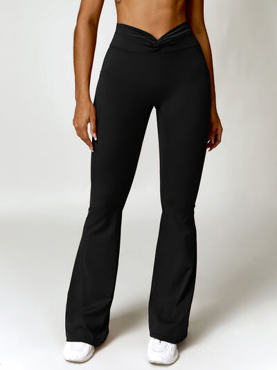 Twisted High Waist Active Pants with Pockets Black