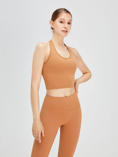 Backless Halter Neck Active Tank Ochre