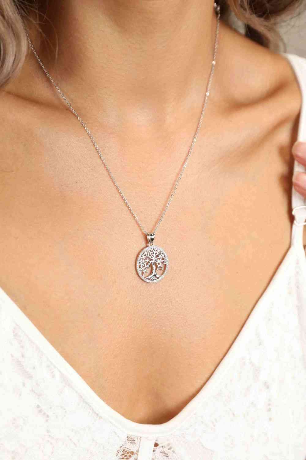 Adored 925 Sterling Silver Moissanite Tree Pendant Necklace Silver One Size