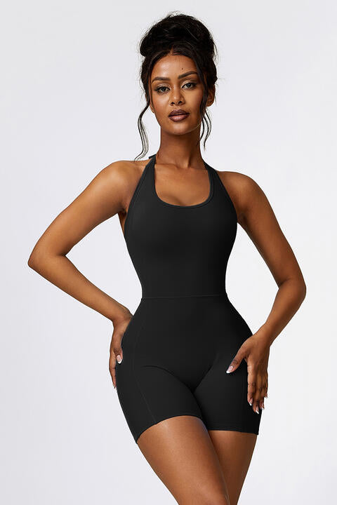 Halter Neck Sports Romper Black