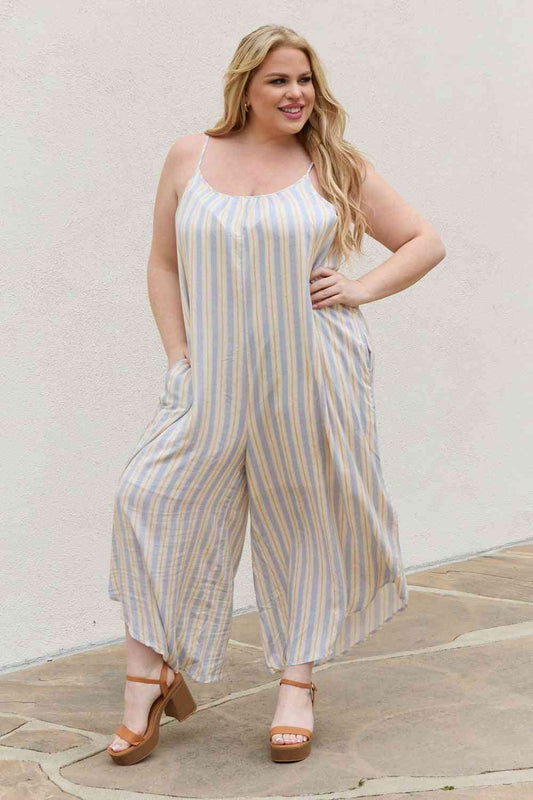 HEYSON Full Size Multi Colored Striped Jumpsuit with Pockets Stripe