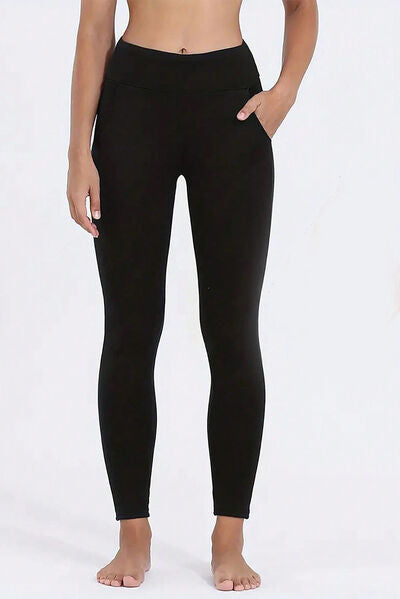 High Waist Wide Waistband Fleece Leggings Black