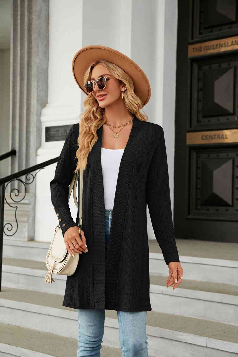 Long Sleeve Open Front Cardigan Black