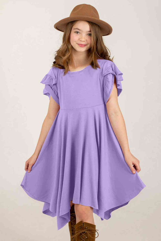 Round Neck Petal Sleeve Dress Lavender