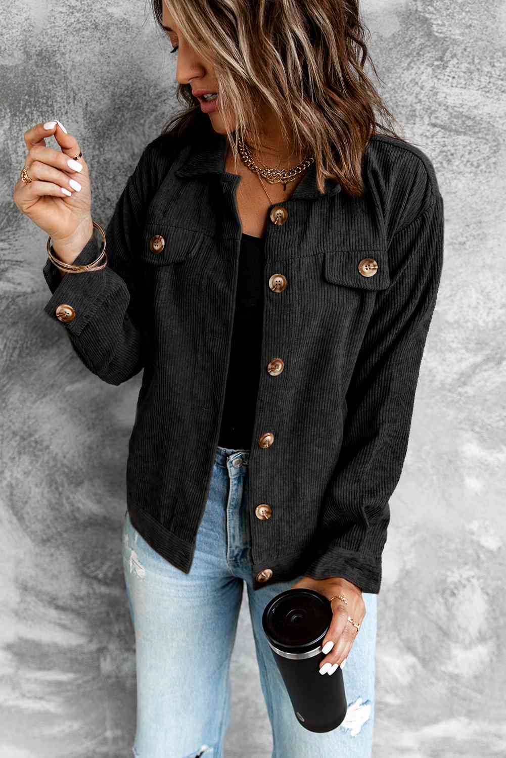 Corduroy Long Sleeve Jacket Black