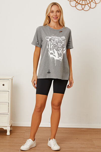 Distressed Tiger Graphic Short Sleeve T-Shirt