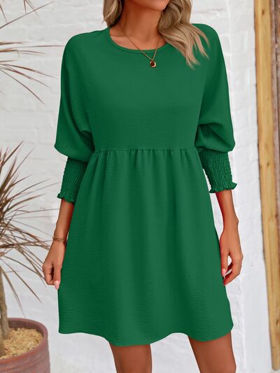 Round Neck Lantern Sleeve Mini Dress