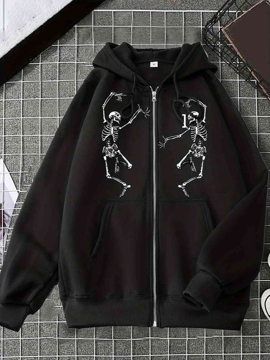 Long Sleeve Skeleton Graphic Hooded Jacket Black