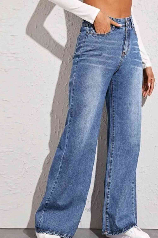 High Waist Wide Leg Jeans Dusty Blue