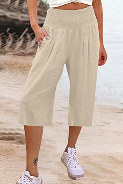 Pocketed High Waist Pants Sand