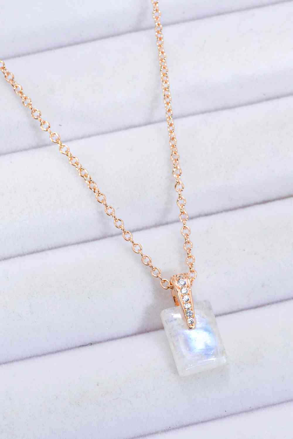 925 Sterling Silver Natural Moonstone Pendant Necklace Moonstone/Rose Gold One Size