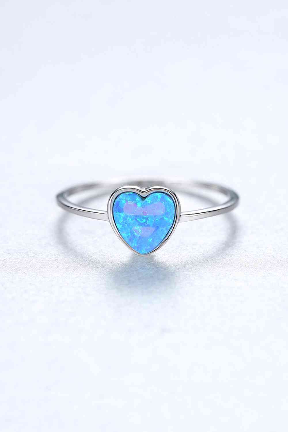 Opal Heart 925 Sterling Silver Ring Sky Blue
