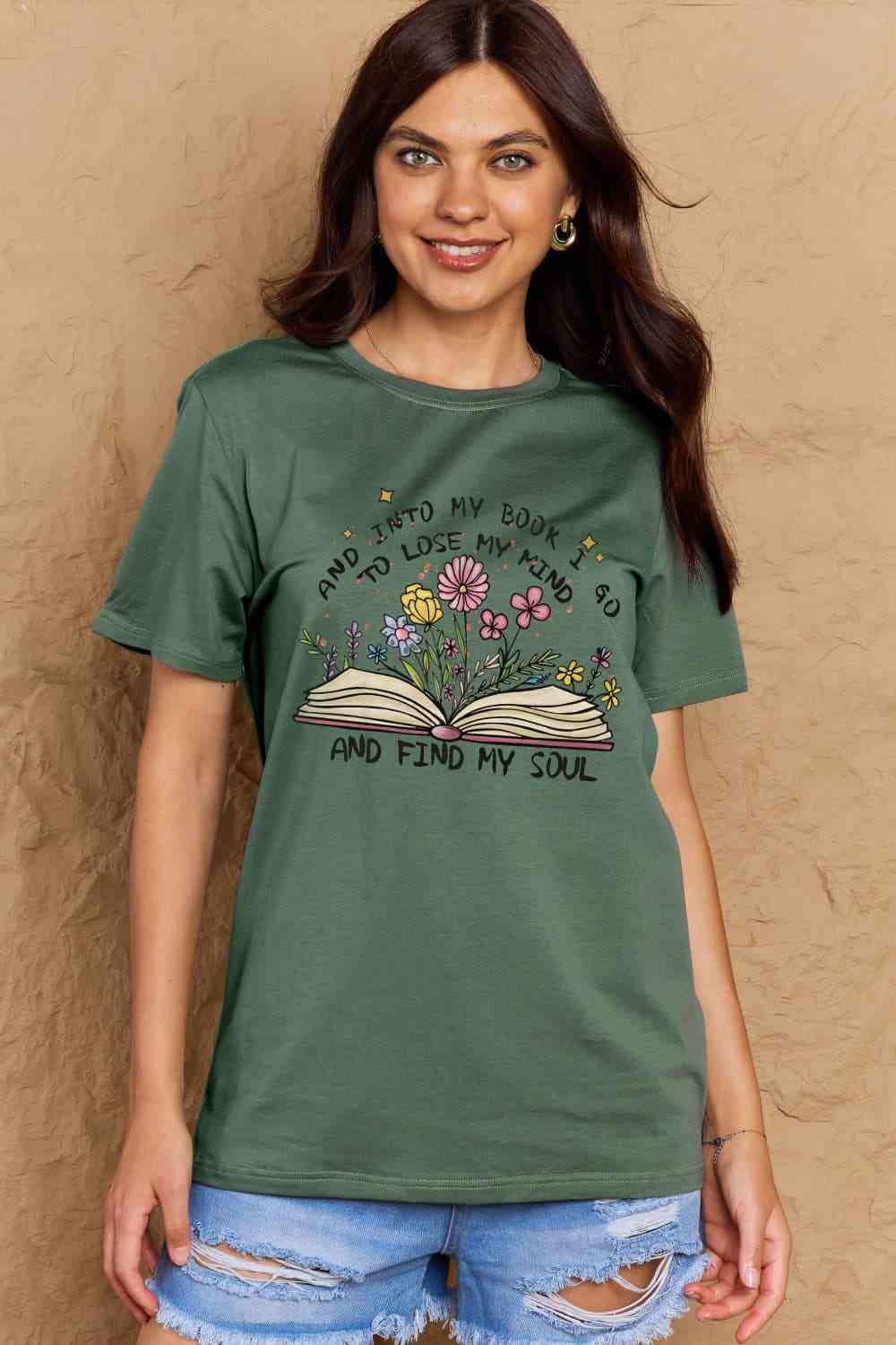 Simply Love Full Size Book & Flower Graphic Cotton Tee