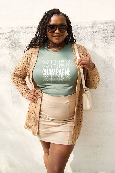 Simply Love Full Size CHAMPAGNE VIBES Round Neck T-Shirt Sage