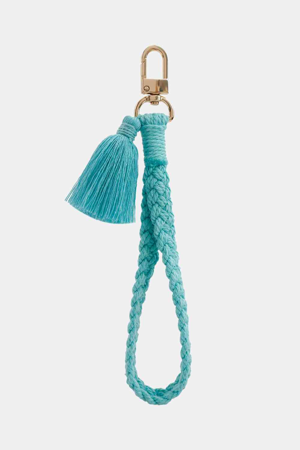 Cotton Tassel Alloy Closure Key Chain Mint Blue One Size