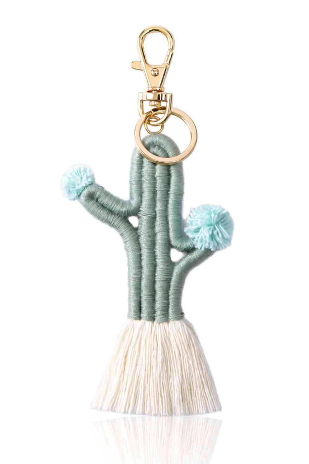 Cactus Keychain with Fringe Mint Blue One Size