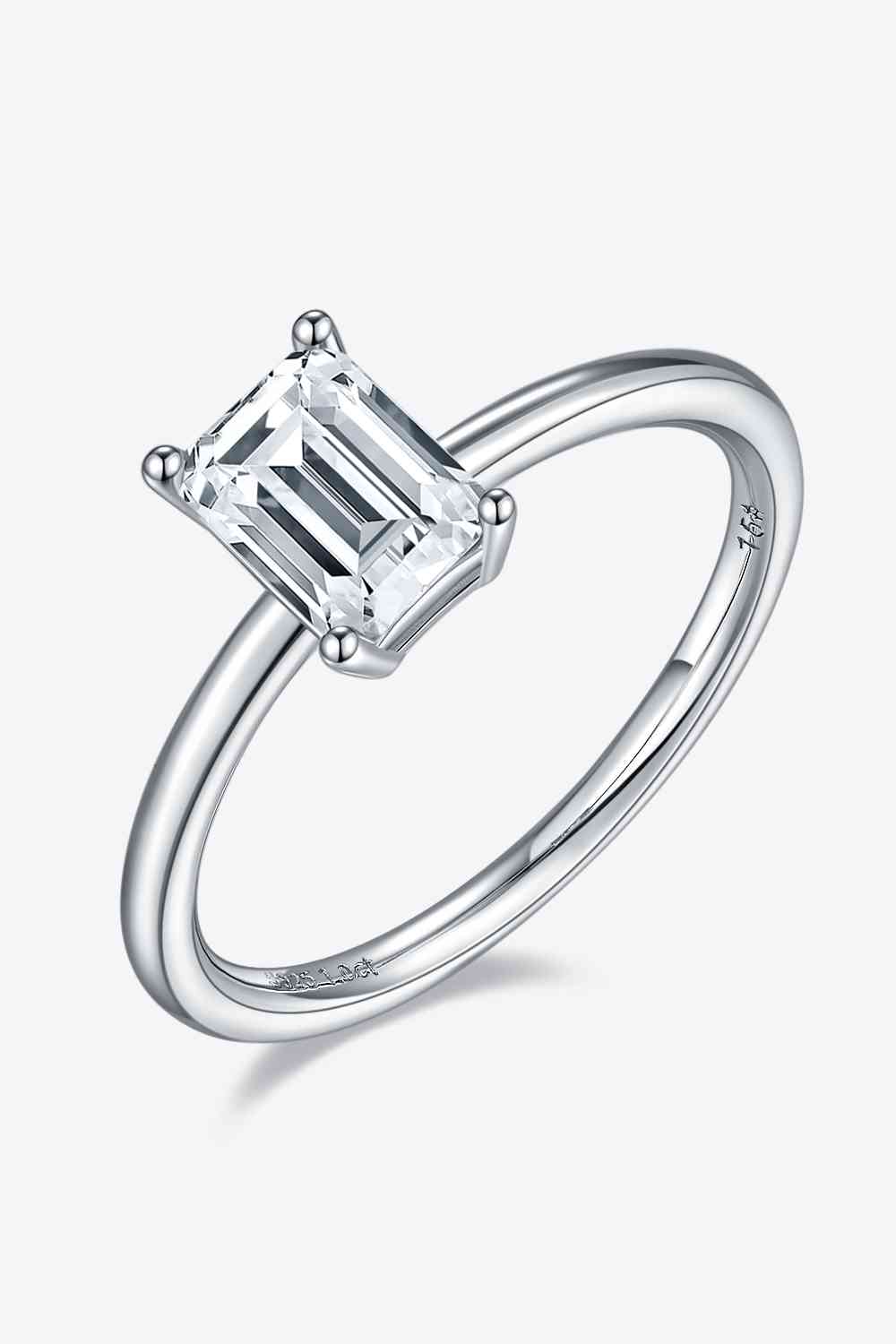 1 Carat Moissanite 925 Sterling Silver Solitaire Ring Rectangle