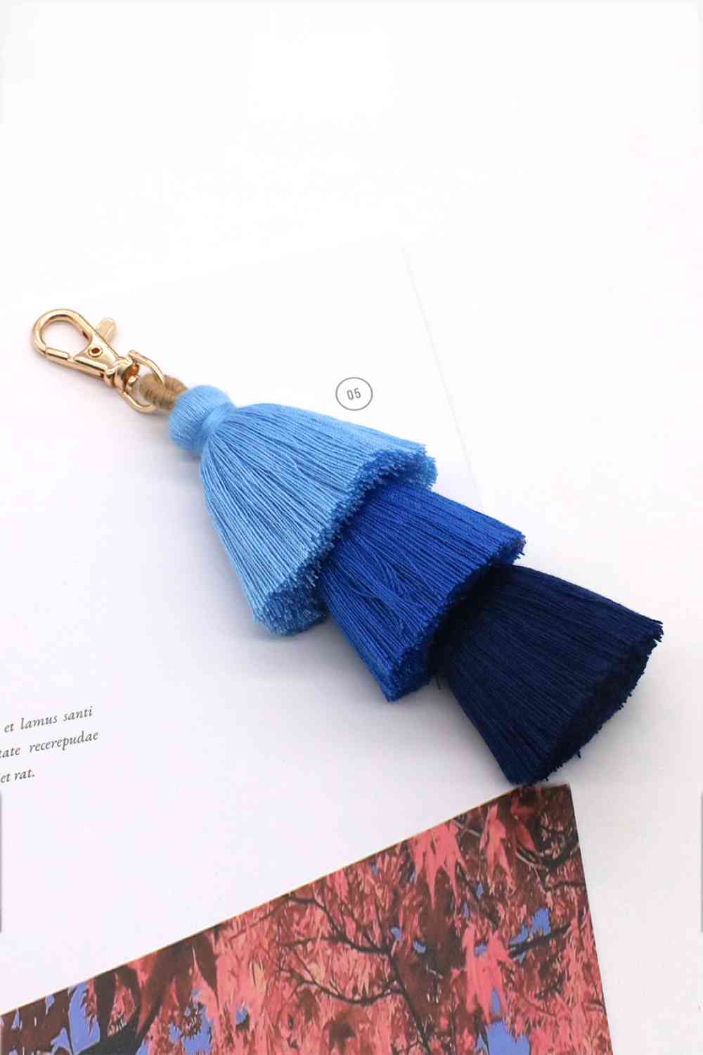 Assorted 4-Pack Multicolored Fringe Keychain Sky Blue One Size