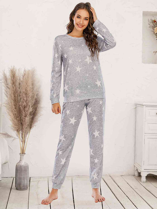 Star Top and Pants Lounge Set Heather Gray