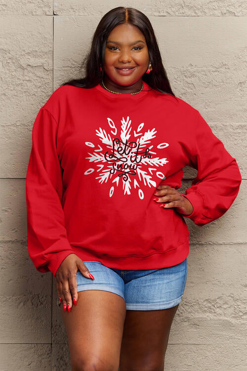 Simply Love Full Size LET IT SNOW Long Sleeve Sweatshirt Scarlet