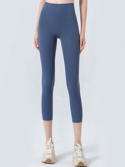 Wide Waistband Cropped Sports Leggings Dusty Blue