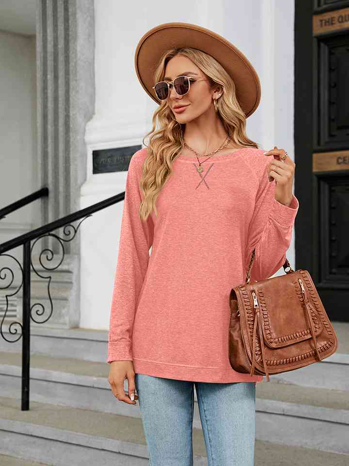 Round Neck Long Sleeve T-Shirt Peach