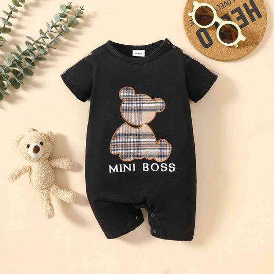 Baby MINI BOSS Bear Graphic Short Sleeve Romper Black