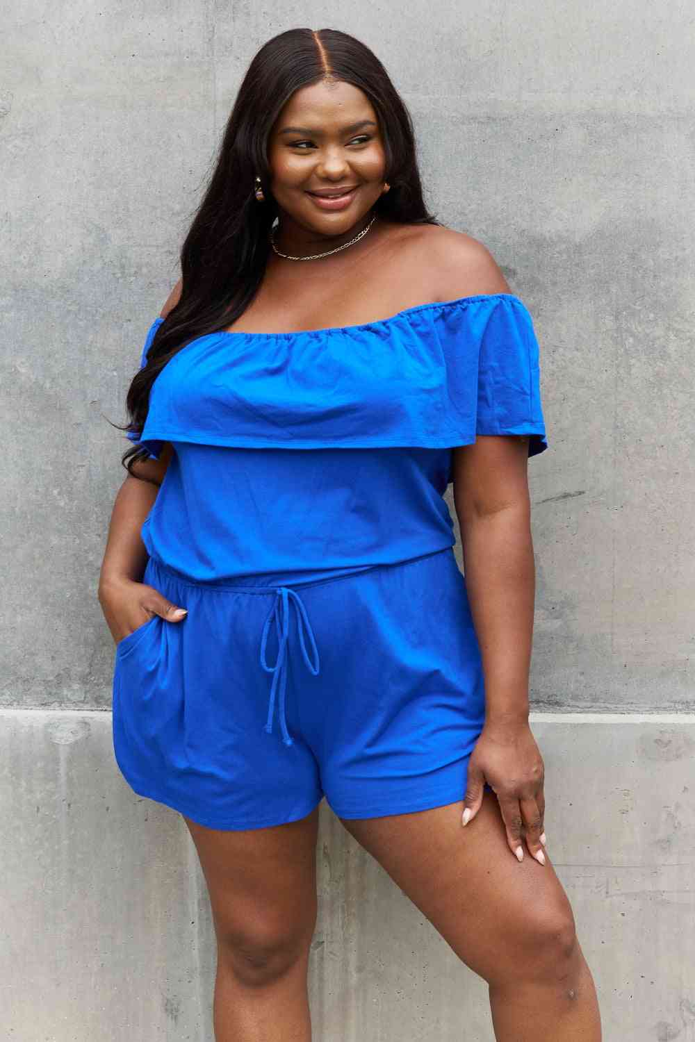 Culture Code Full Size Off The Shoulder Romper Royal Blue