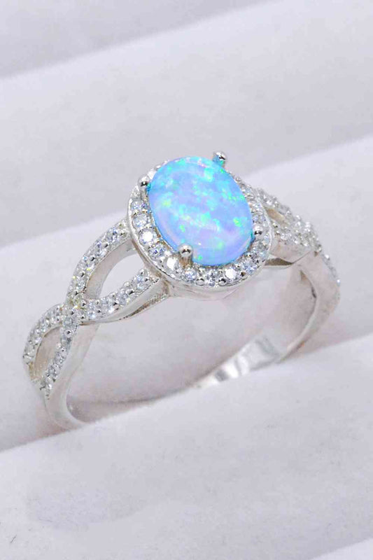 925 Sterling Silver Opal Halo Ring Sky Blue