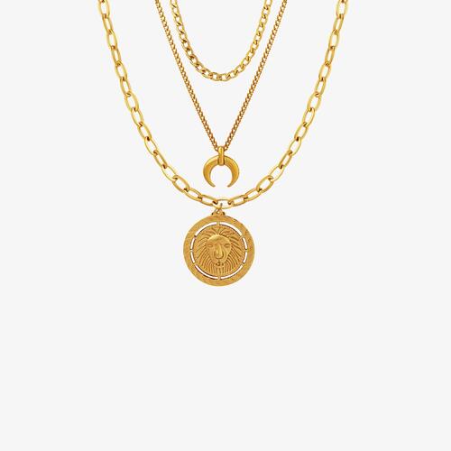 Coin Pendant Triple-Layered Chain Necklace Gold One Size