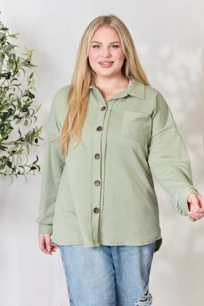 Heimish Full Size Button Down Long Sleeve Shirt Sage