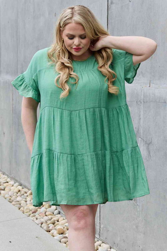 HEYSON Sweet As Can Be Full Size Textured Woven Babydoll Dress Mid Green