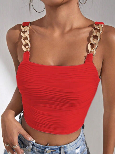 Chain Detail Square Neck Tank Deep Red