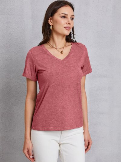 V-Neck Short Sleeve T-Shirt Light Mauve