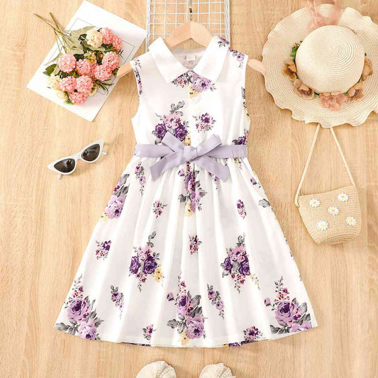 Floral Collared Neck Sleeveless Dress Floral