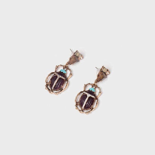 Beetle Shape Rhinestone Alloy Dangle Earrings Chocolate One Size