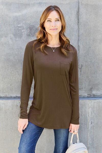 Basic Bae Full Size Round Neck Long Sleeve Top Chocolate