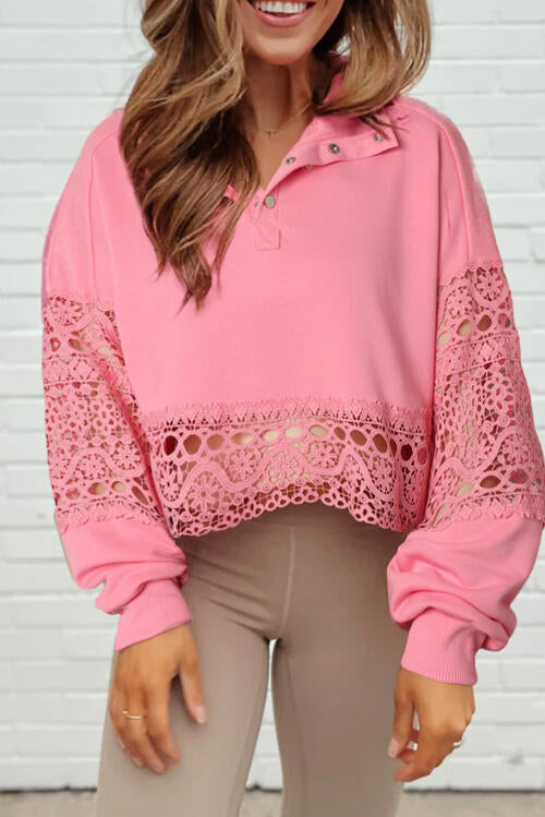 Crochet Snap Button Sweatshirt Carnation Pink