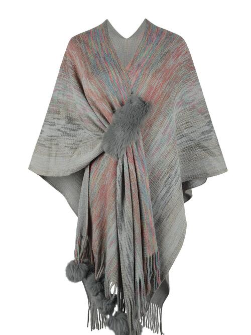 Heathered Fringe Hem Poncho Charcoal One Size