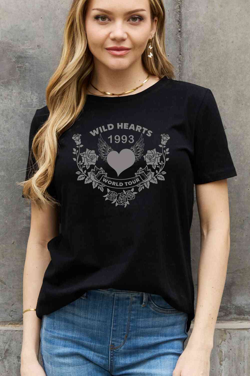 Simply Love Full Size WILD HEARTS 1993 WORLD TOUR Graphic Cotton Tee Black