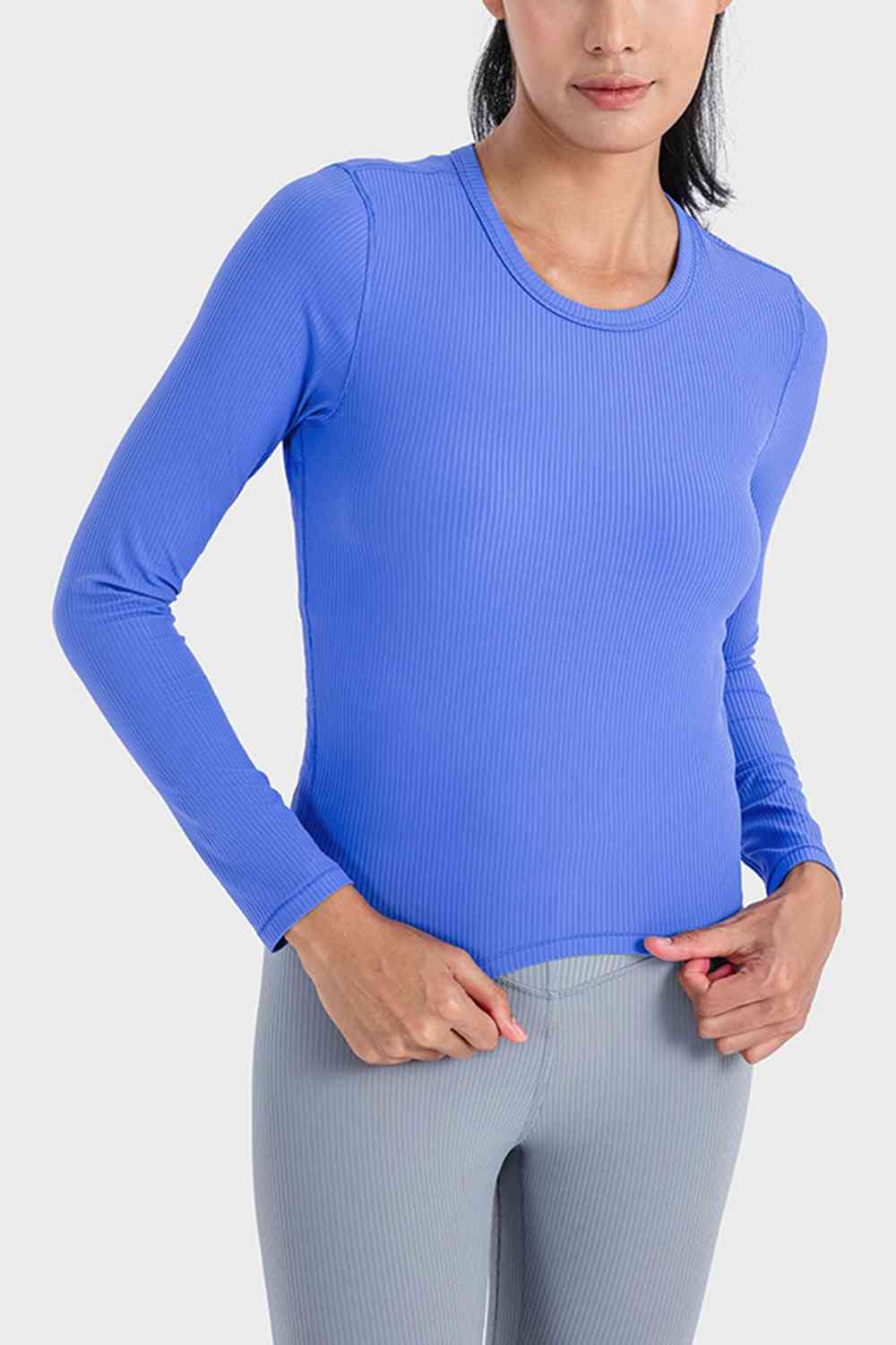 Round Neck Long Sleeve Sports Top Cobalt Blue