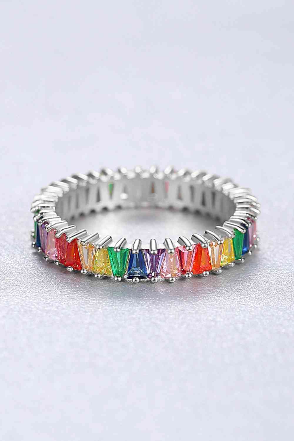 Multicolored Cubic Zirconia 925 Sterling Silver Ring Silver