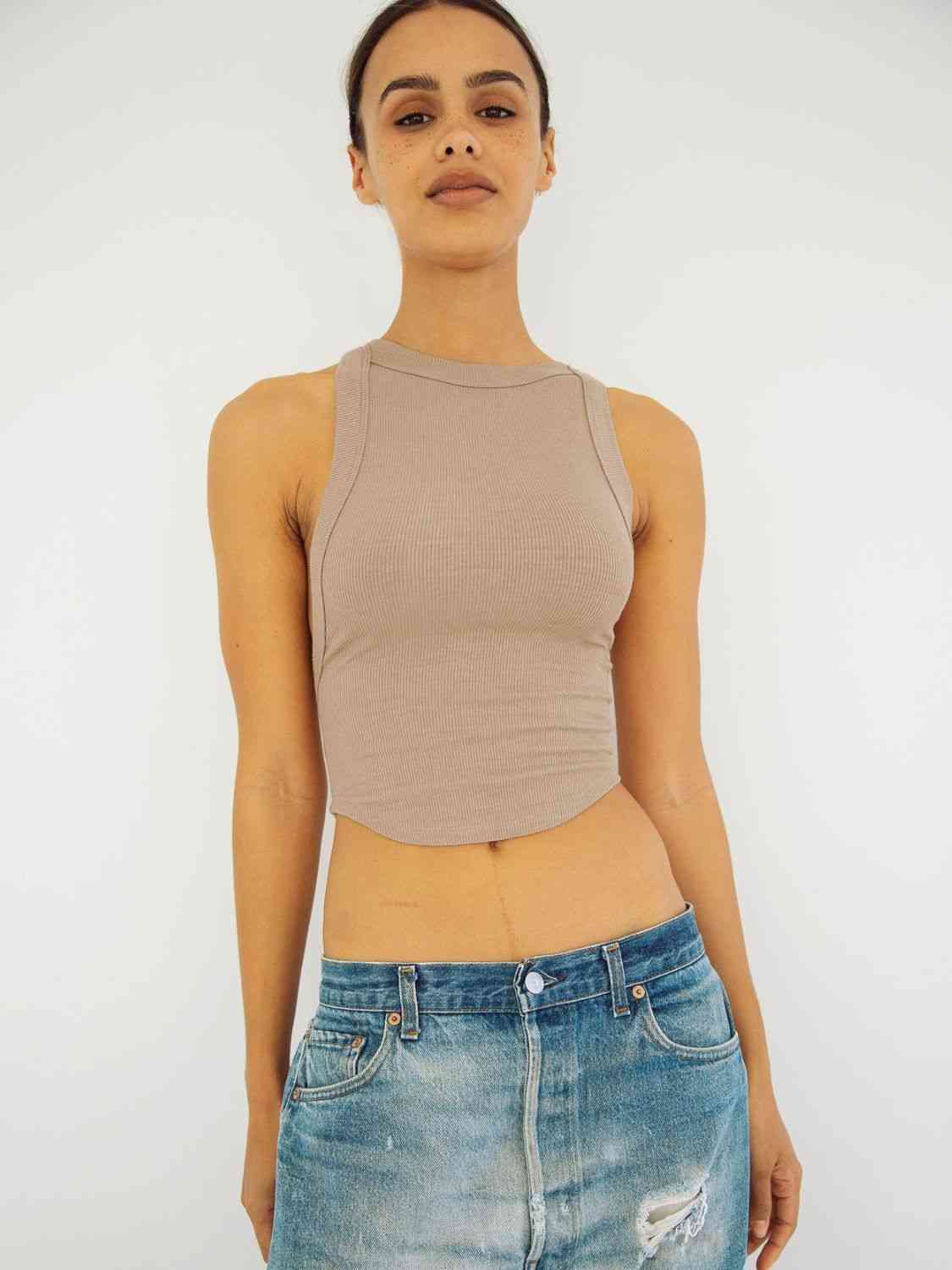 Halter Neck Ribbed Cropped Top Dust Storm