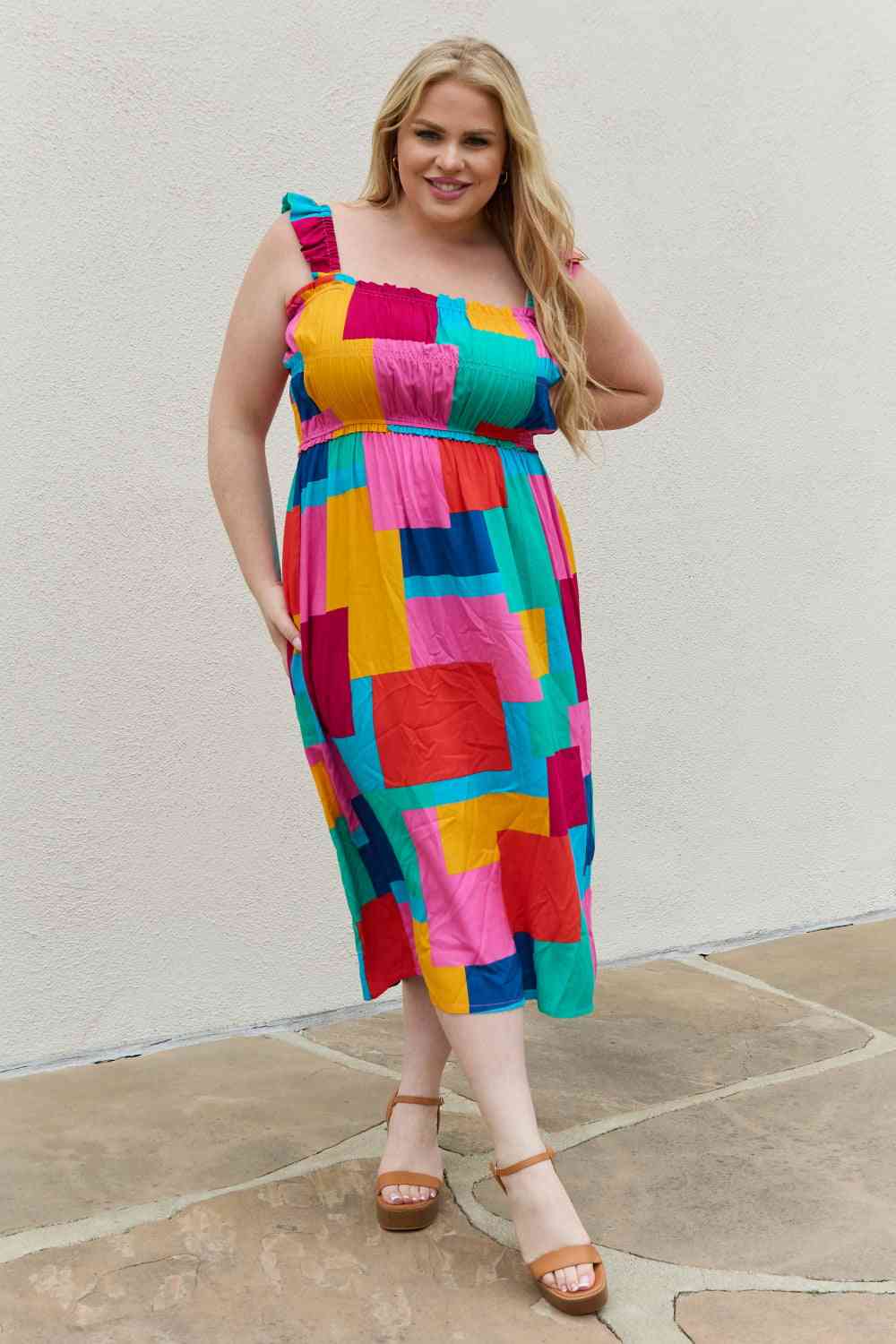 And The Why Multicolored Square Print Summer Dress Multi