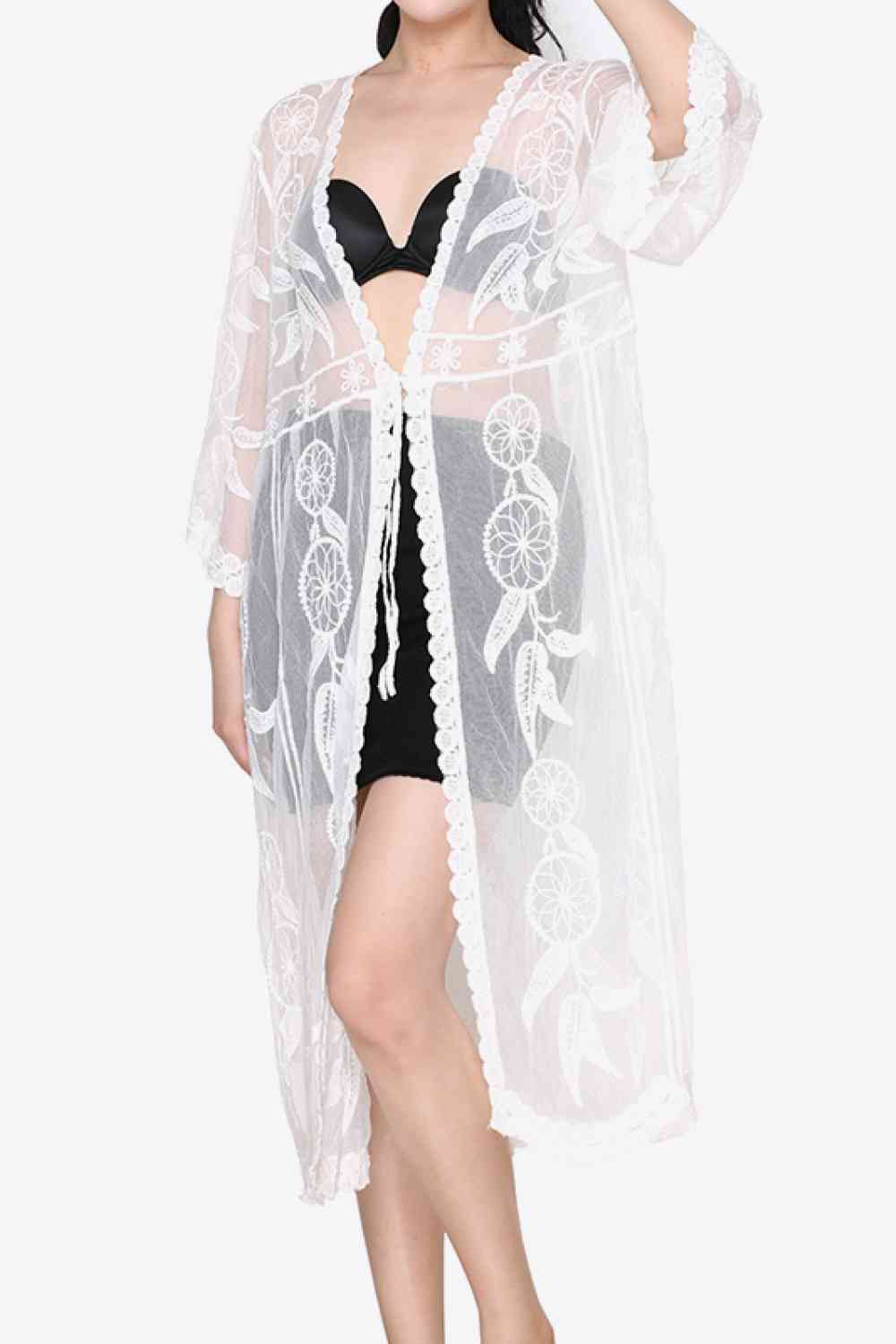 Tied Sheer Cover Up Cardigan White One Size