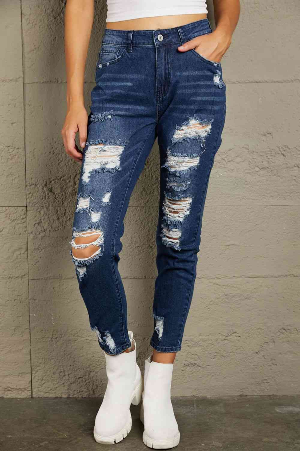 Baeful Distressed High Waist Jeans with Pockets Medium