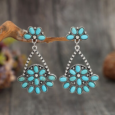 Artificial Turquoise Teardrop Earrings Silver One Size