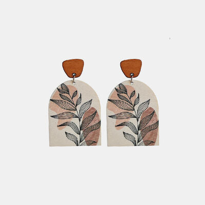 Geometrical Shape Wooden Drop Earrings Light Apricot One Size