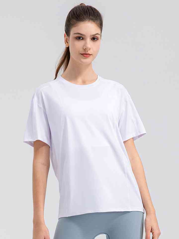 Round Neck Short Sleeve Active Top White