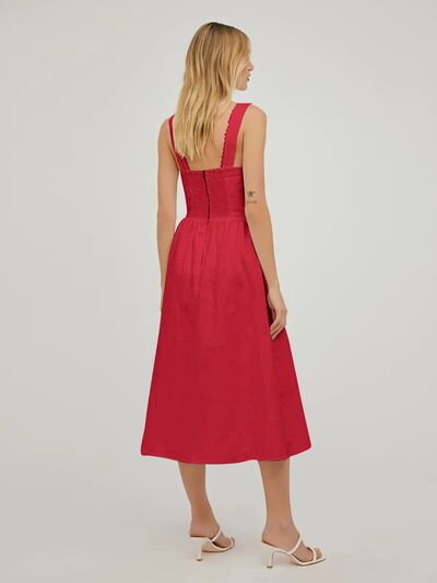 Square Neck Wide Strap Midi Dress